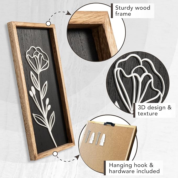 3D Vintage Black Living Room Decor Lightweight, Wooden Ready-to-Hang Framed - Image 5