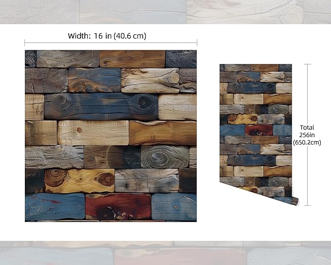 FLFK Vintage Wallpaper Peel and Stick Removable Wood Bricks Wallpaper 16" x - Image 2