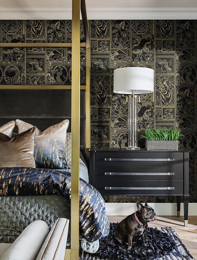 Erfoni 394"x17.7" Vintage Peel and Stick Wallpaper Black and Gold Contact Paper - Image 5