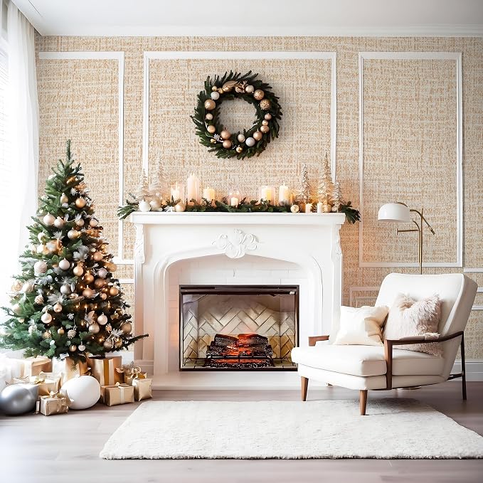 Guvana Grasscloth Peel and Stick Wallpaper Beige Textured Contact Paper Modern - Image 3