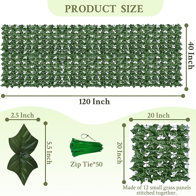 ODTORY Artificial Ivy Privacy Fence Wall Screen, 40X120 in UV-Anti Faux - Image 2