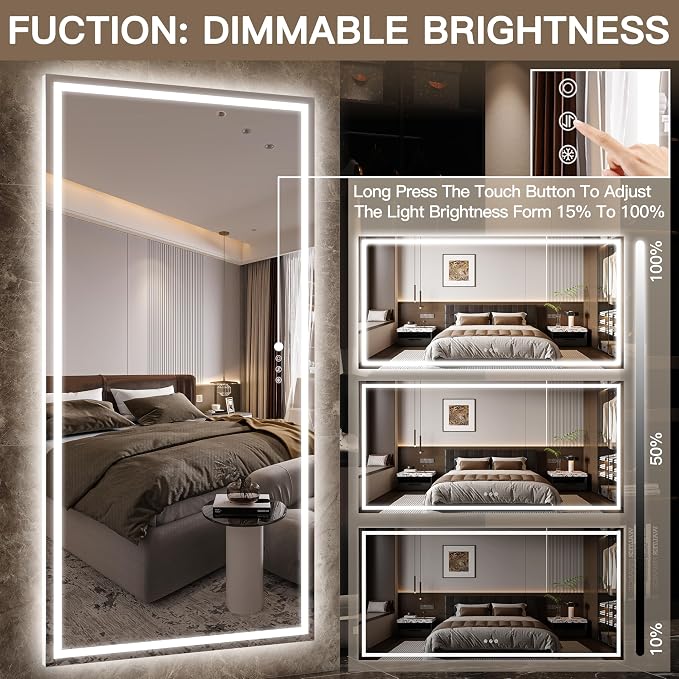 FENNIO Full Length Mirror with Lights, Free Standing Lighted Floor Mirror - Image 2