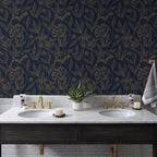 Timeet Peel and Stick Wallpaper Gold and Blue Floral Wall Paper - Image 5