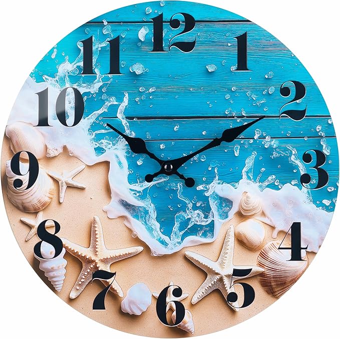 Small Bathroom Wall Clock, Ocean Beach Glass Waterproof Wall Clocks by HorizentWallClock