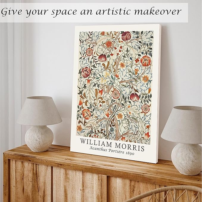 Induslyfe Large Framed Flower Wall Art Canvas Decor Set of 3, William Morris - Image 4
