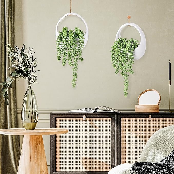 Der Rose 2 Packs Fake Hanging Plants Succulents - Image 6