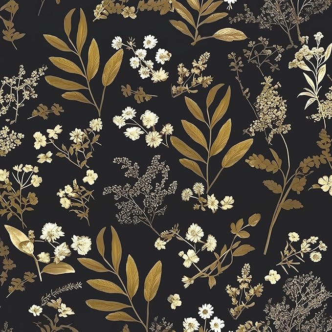 Laatse Gothic Wallpaper Peel and Stick Dark Floral Wallpaper 17.5in x 78.7in by Laatse