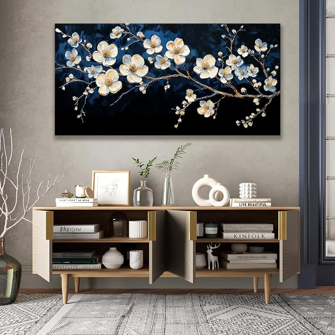 Suconvng White Flower Wall Art Canvas Wall Art Decor Set Home Wall Decor Modern - Image 5