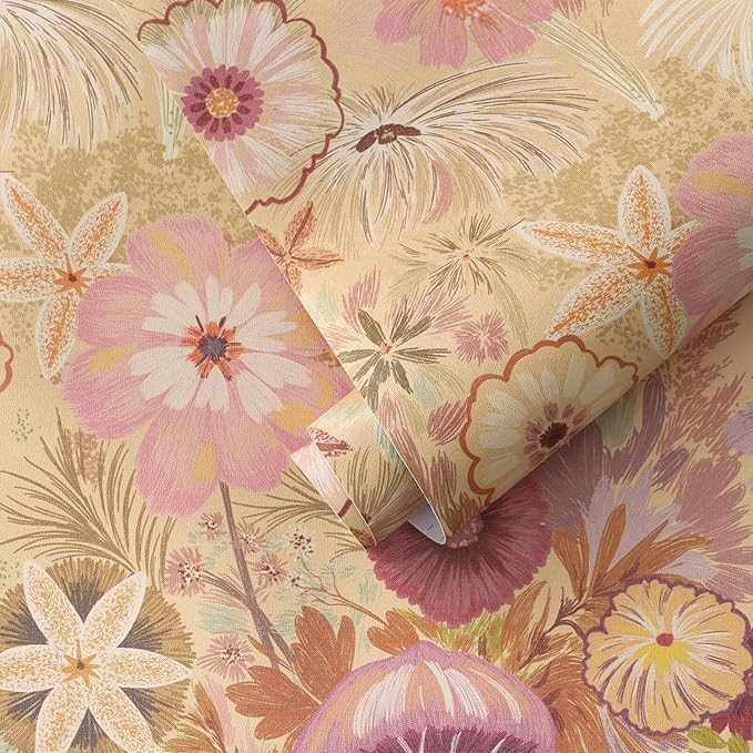 Ismoon Vintage Floral Peel and Stick Wallpaper Deep Beige Pink Contact Paper by Ismoon