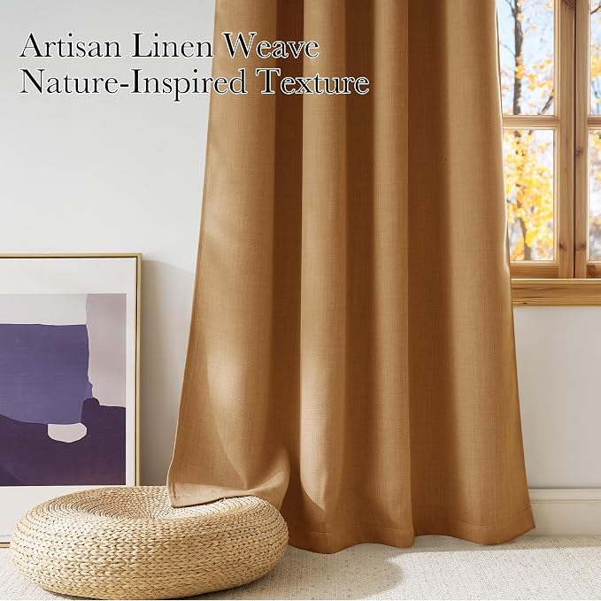 NICETOWN Short Faux Linen Gold Brown Blackout Curtains 63 inches Long - Image 3