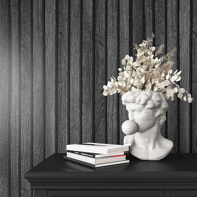 VEELIKE Charcoal Black Wooden Slat Wallpaper Peel and Stick Waterproof Dark - Image 5