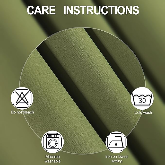 LEMOMO Olive Green Thermal Blackout Curtains/52 x 72 Inch/Set of 2 Panels Room - Image 4