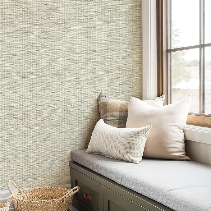 JiffDiff Grasscloth Wallpaper Peel and Stick Cream Grassweave Peel & Stick Wall - Image 4