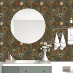 Grey Boho Wallpaper Peel and Stick, Vintage Green Yellow Floral Contact Paper - Image 4