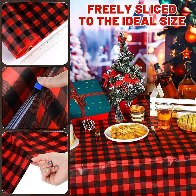 Kochorie 54 Inch x 300 Ft Red and Black Checkered Plastic Table Cloth Roll - Image 4