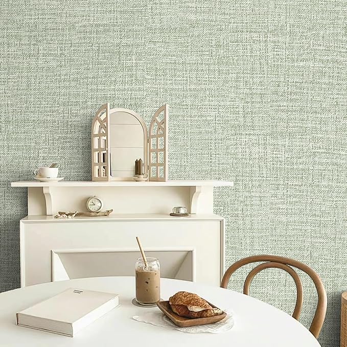 Green Grasscloth Peel and Stick Wallpaper 17.3"x120" Faux Linen Textured - Image 5