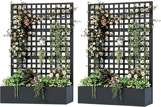 Metal Planter Box with Trellis, Planter Box Trellis with Privacy Screen and by UPHYB