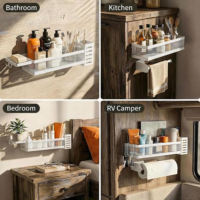 PUSDON 5-in-1 Wide Wall Mount Wrapped Mesh Kitchen Organizer & Shower Caddy Kit - Image 7