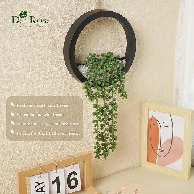 Der Rose 2 Pack Fake Plants Hanging Artificial Succulents Plants in Black Pots - Image 4