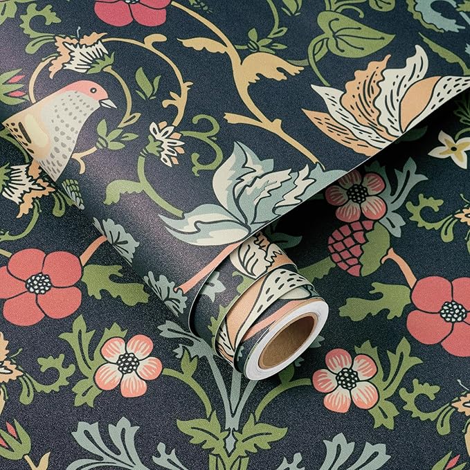 FunStick Navy Blue Floral Wallpaper Peel and Stick Vintage William Morris Green - Image 6