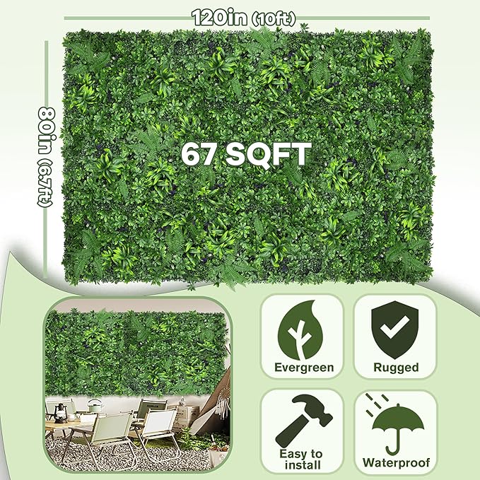 Artificial Green Boxwood Grass Wall Roll: 80"x120" UV Protected Ivy Privacy - Image 2