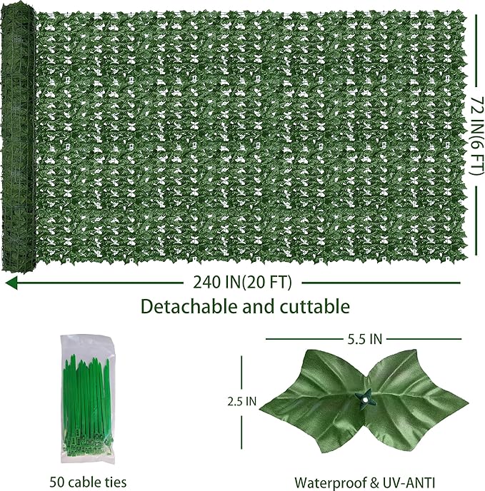 ODTORY Artificial Fence Privacy Screen: 6FT x 20FT UV-Anti Faux Greenery - Image 2