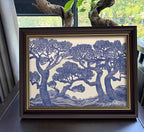 Vintage Gold Framed Wall Art Oak Tree Forest Painting Canvas Prints Blue - Image 6