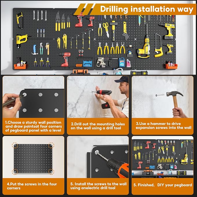 Peg Board, 8 Pack Black Peg Board Panels, 60lbs Load Capacity Each, Pegboard - Image 5
