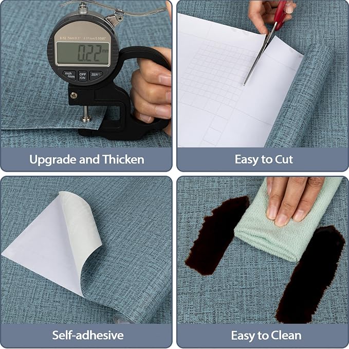 TANONE Blue Contact Paper Peel and Stick 15.8 in X 118 in, Grasscloth Wallpaper - Image 2