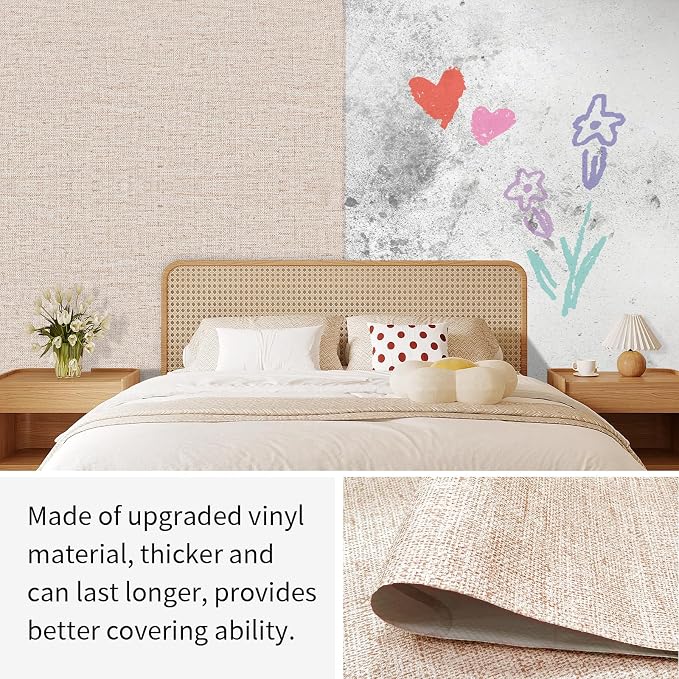 Beige Grasscloth Contact Paper 15.75x196.85inch Peel and Stick Wallpaper - Image 8