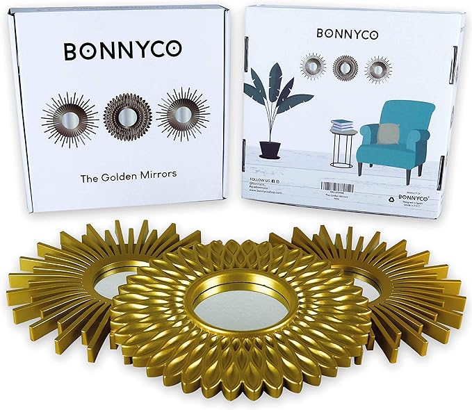 BONNYCO Gold Mirrors for Wall Pack of 3, Round Wall Mirrors Bedroom Room and - Image 2