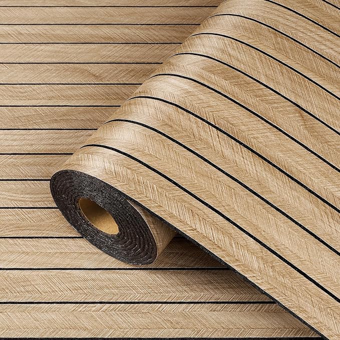 ReWallpaper 24in X 10ft Peel and Stick Wall Panels Light Oak Faux Wood Slat - Image 7