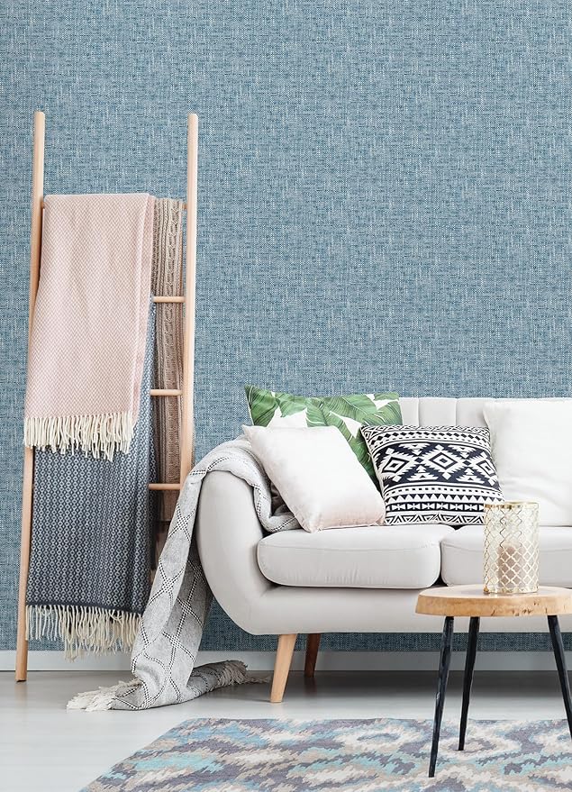 NuWallpaper NU2918 Navy Poplin Texture Peel & Stick Wallpaper - Image 4