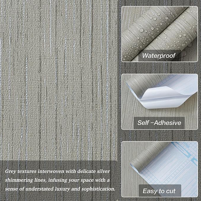Grey Grasscloth Wallpaper Peel and Stick Textured Wallpaper - Image 2
