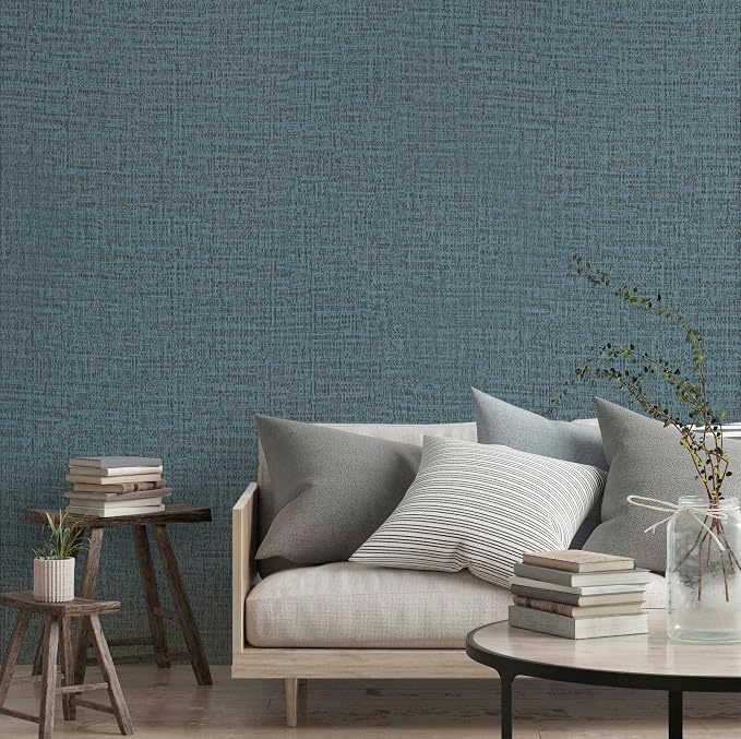 Guvana Grasscloth Peel and Stick Wallpaper Blue Textured Contact Paper Modern - Image 5