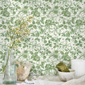 JiffDiff Floral Vintage Wallpaper Peel and Stick，Green Rose Wallpaper Removable by wallpaper