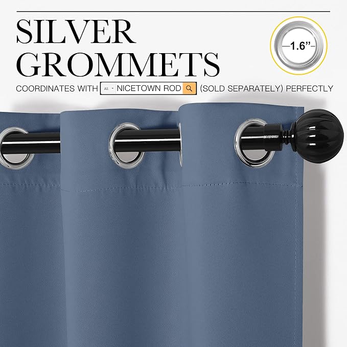 NICETOWN Stone Blue Room Darkening Curtain Panels 86" Length - Image 3