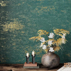 VEELIKE Vintage Teal Gold Peel and Stick Wallpaper Metallic Distressed Green by VEELIKE