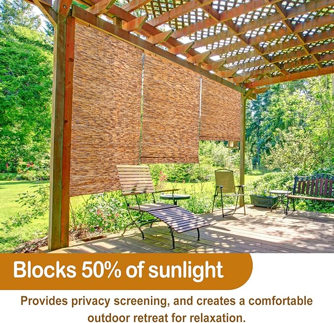 DoubleFill 2 Pcs Bamboo Shades Outdoor Reed Roll Up Blinds 36" W x 72" H - Image 6