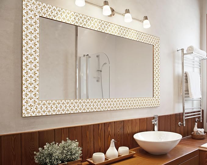 FLFK Wallpaper Border Gold and White Patterns Peel and Stick Wall Border Self - Image 3