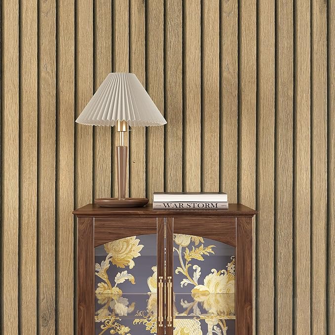 VEELIKE Natural Oak Wood Slat Wallpaper Peel and Stick Light Wood Panel Look - Image 2