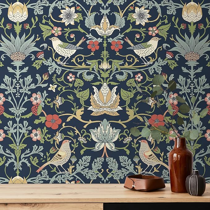 FunStick 17.5"x354" Dark Blue William Morris Wallpaper Vintage Antique Leaves - Image 8