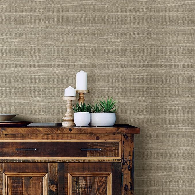 NuWallpaper Neutral Grasscloth Peel and Stick Wallpaper, Textured Removable - Image 4