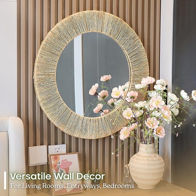 Chi An Home 24 Inch Natural Jute Mirror, Wall Mounted Round Mirror - Image 6