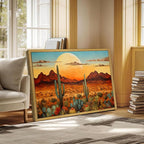 Framed Western Desert Sunset Cactus Wall Art, Vintage Southwest Nature - Image 6