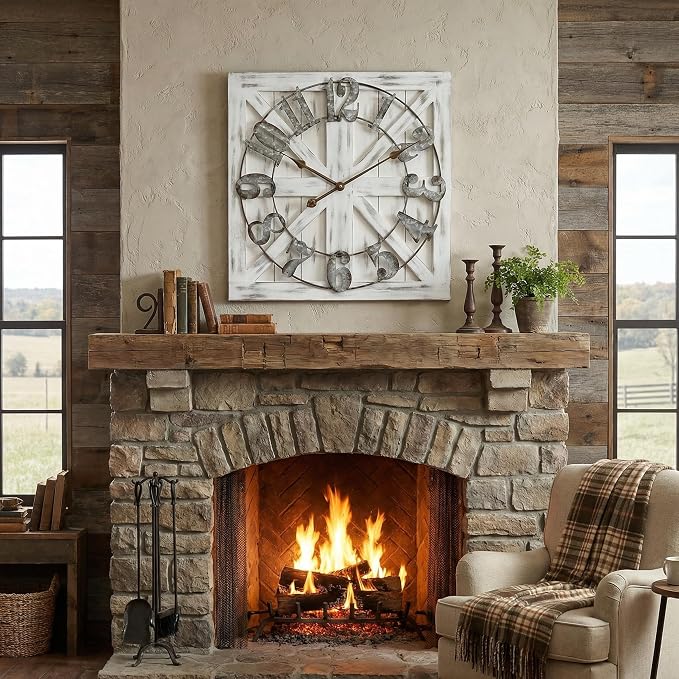 EMAX HOME Large Farmhouse Wall Clock – 24 Inch White Square Rustic Wooden Clock - Image 2