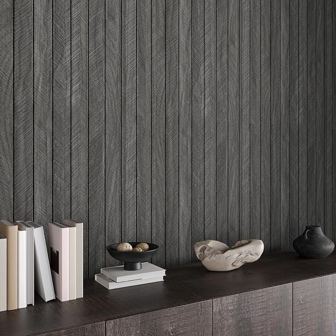 CHIHUT Charcoal Wood Panels for Wall 12"x79" Sound Absorbing Herringbone Wood - Image 5