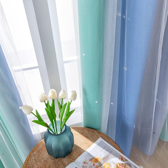 XiDi Blue Blackout Curtains for Boy Rooms Green Curtains for Bedroom Grey - Image 7