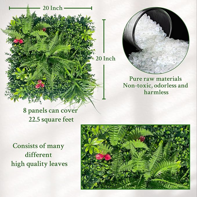 ODTORY Artificial Grass Wall Backdrop Panels: 20X20 in 8P UV-Anti Greenery - Image 2