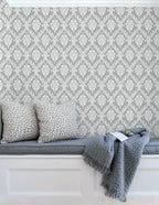Peel and Stick Wallpaper Grey and White Damask Wallpaper - Image 2